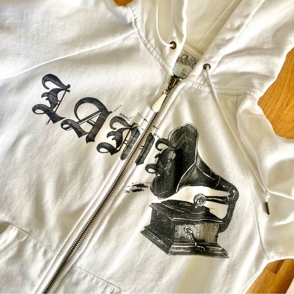 L.A.M.B. Gwen Stefani Vintage Y2K White Gramophone Zip-Up Hoodie - Picture 9 of 12